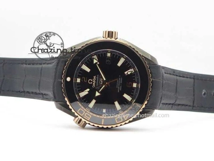 0427 Planet Ocean 45mm GMT DLC RG JHF Best Edition Black Dial On Leather Strap A Soft 8193